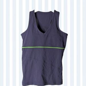Navy Blue Green Trim Cotton Blend Stretch Gym Top Size M 8 10
